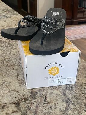 Yellow Box Black Crystal-Embellished Wedge Sandals